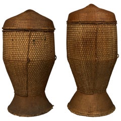 Pair of Large Vintage Grain Storage Baskets, Thailand, Mid-20th Century