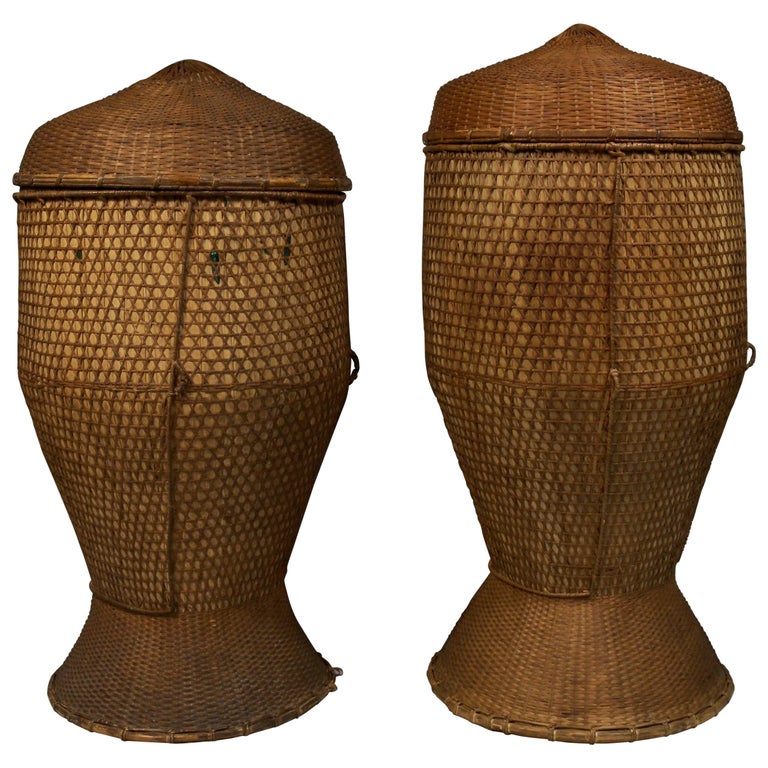 Pair of Large Vintage Grain Storage Baskets, Thailand, Mid-20th Century For Sale