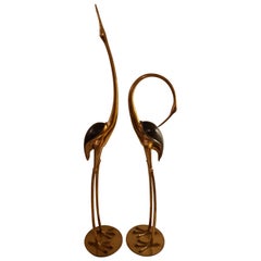 Pair of Large Vintage Human Size Brass Cranes, Hollywood Regency, 1970s