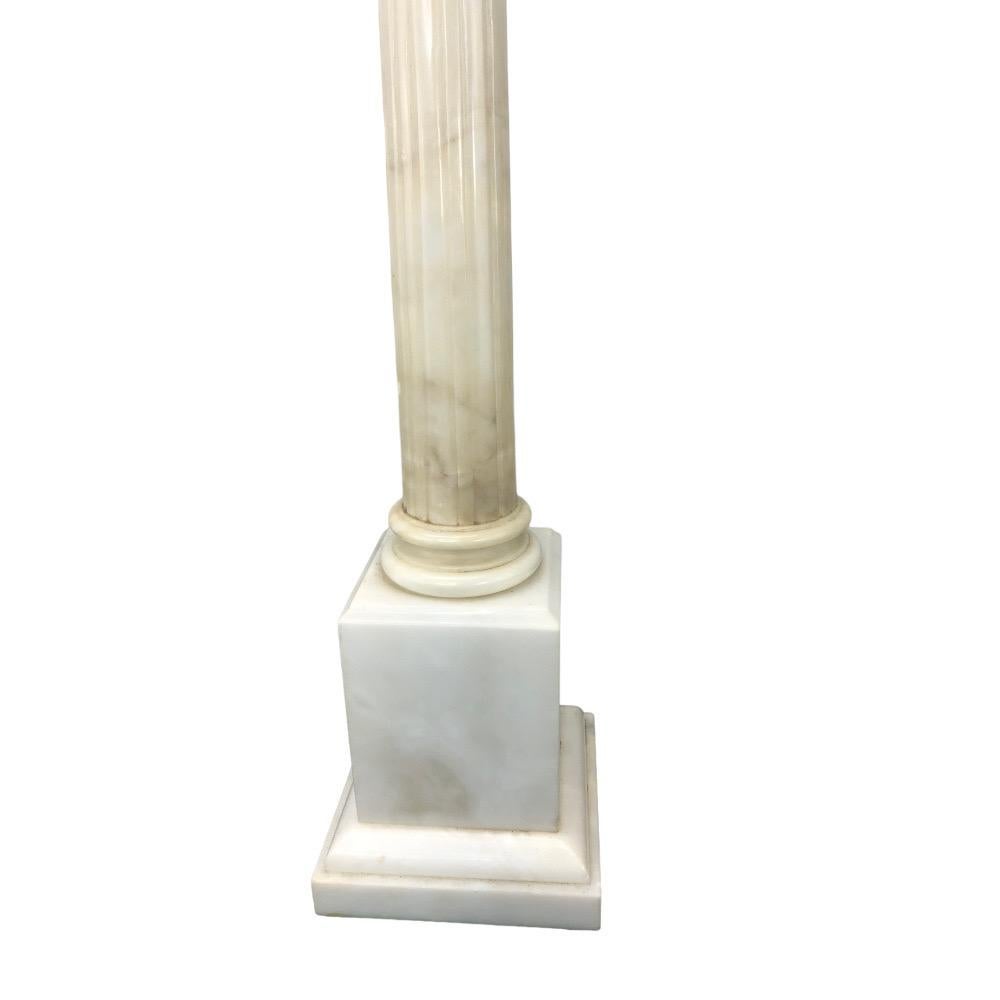 Mid-20th Century Pair of Large Vintage Italian Alabaster Column Lamps with Ionic Capitals For Sale