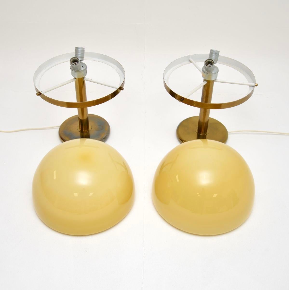 Mid-Century Modern Pair of Large Vintage Italian Brass and Glass Table Lamps For Sale