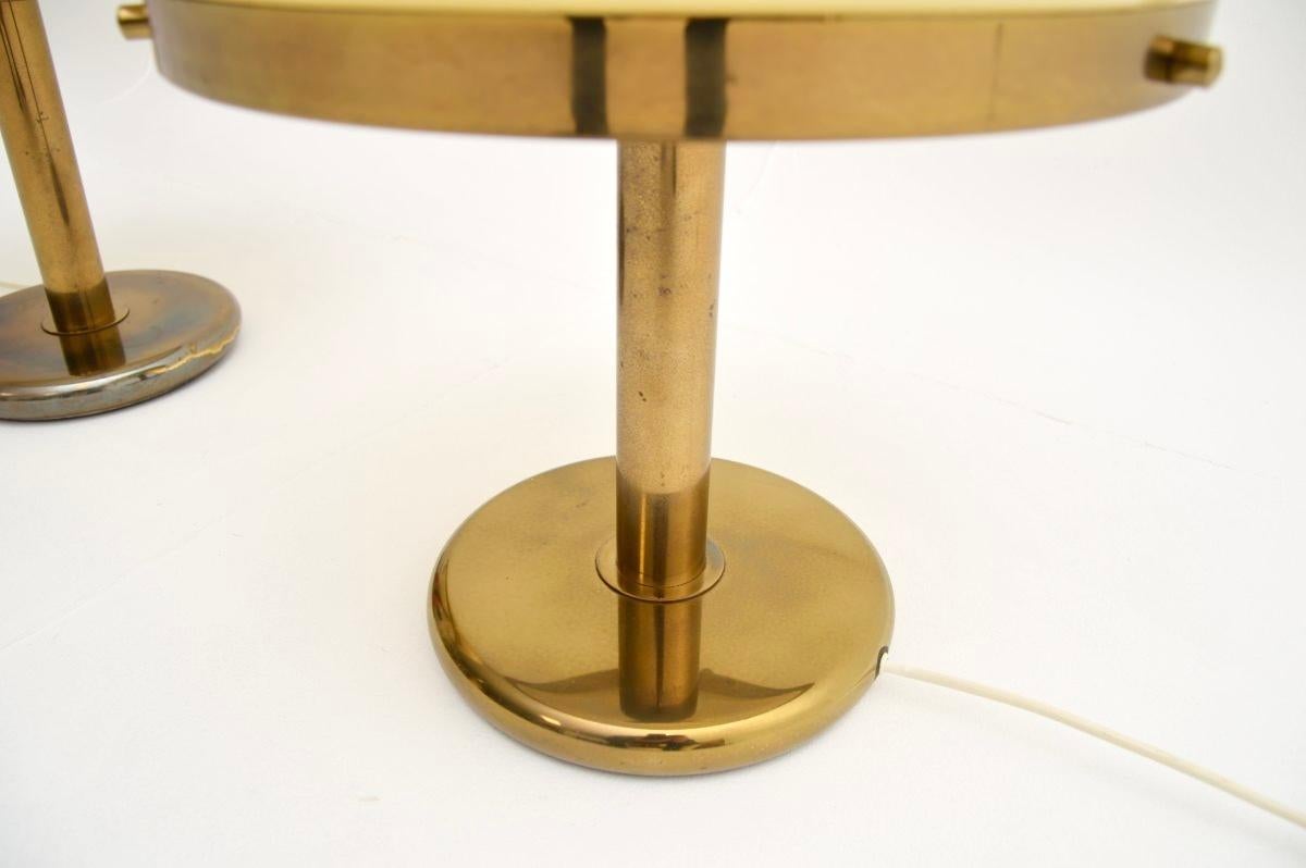 Pair of Large Vintage Italian Brass and Glass Table Lamps For Sale 2