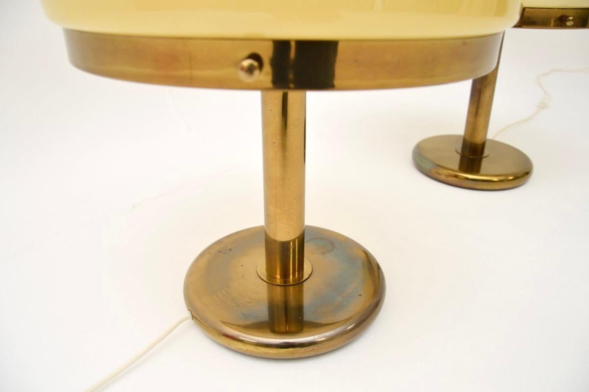 Pair of Large Vintage Italian Brass and Glass Table Lamps For Sale 3