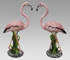 Pair of Large Vintage Italian Ceramic Flamingos