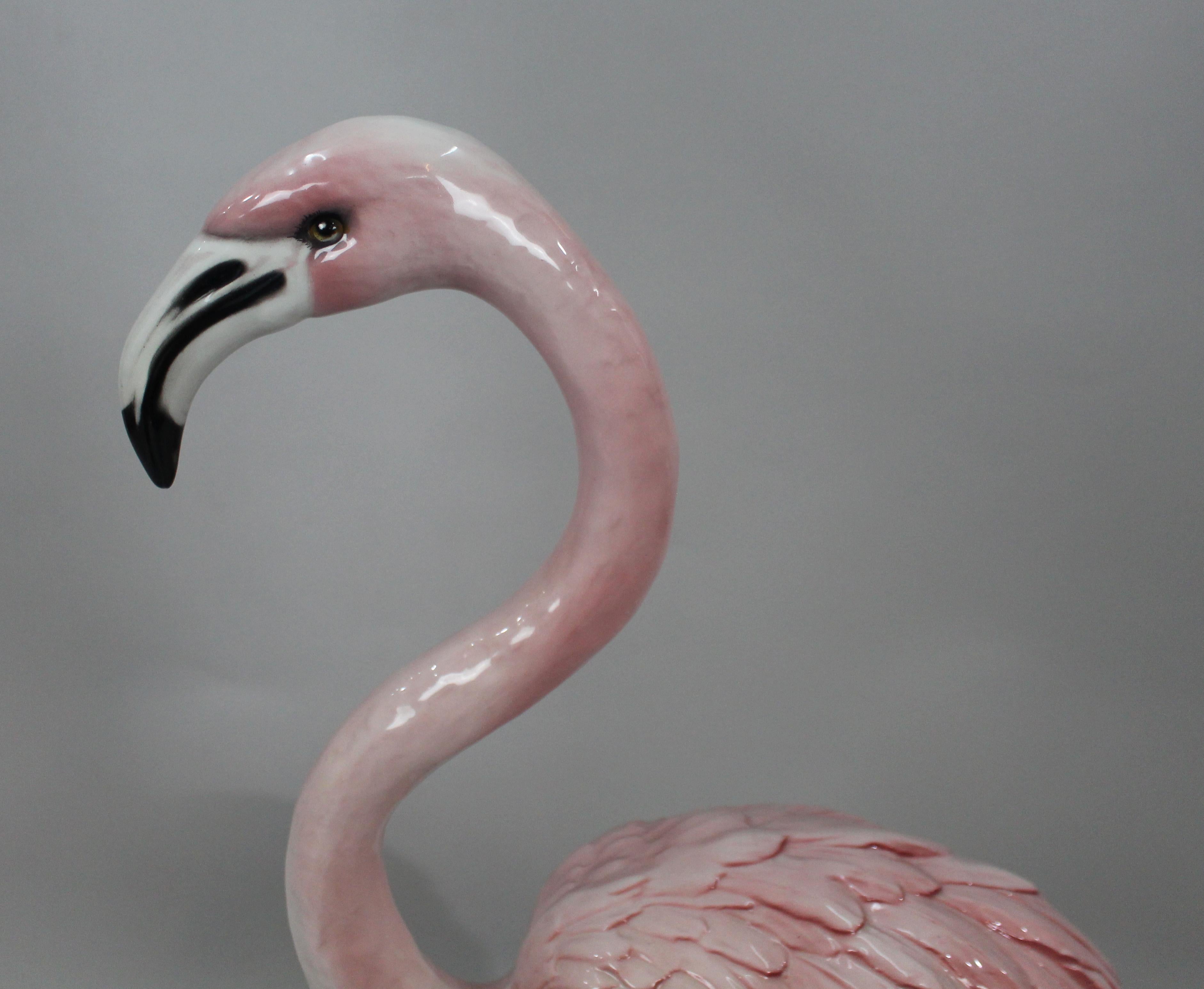 Contemporary Pair of Large Vintage Italian Ceramic Flamingos