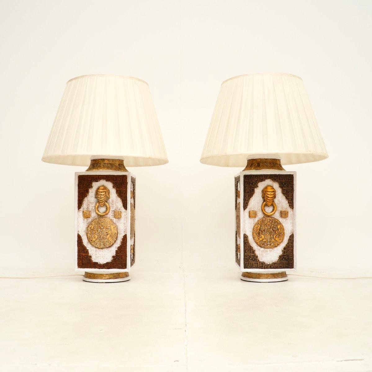 Mid-Century Modern Pair of Large Vintage Italian Ceramic Table Lamps For Sale