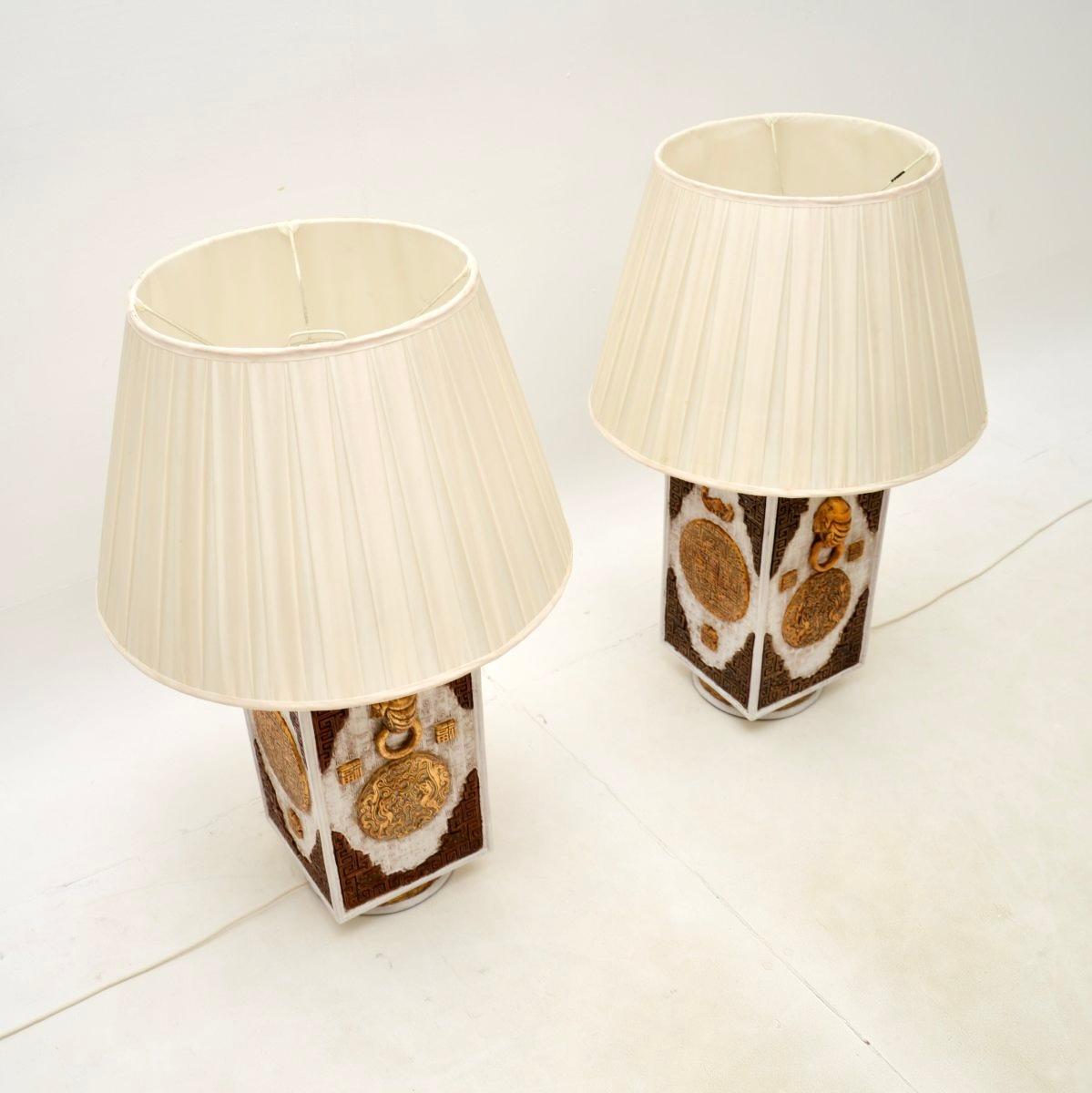 Pair of Large Vintage Italian Ceramic Table Lamps In Good Condition For Sale In London, GB