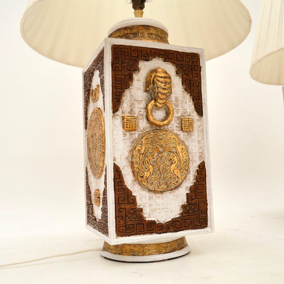 Late 20th Century Pair of Large Vintage Italian Ceramic Table Lamps For Sale