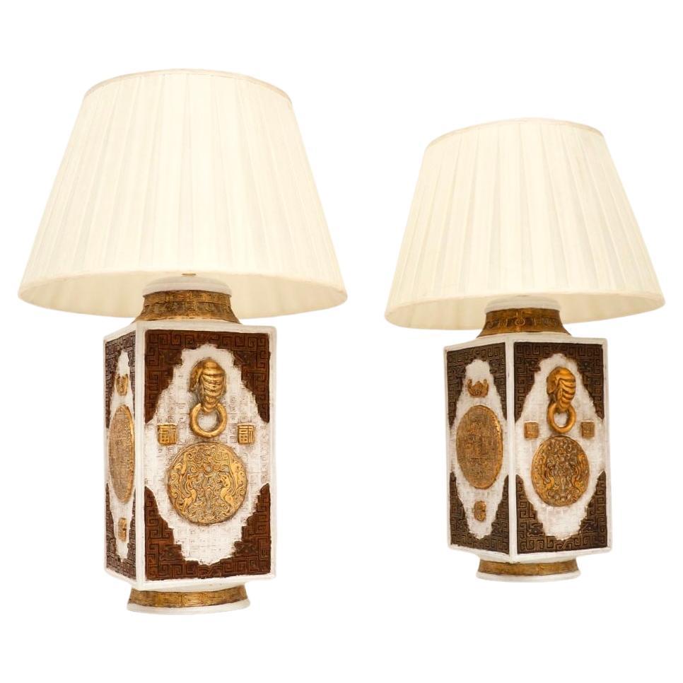 Pair of Large Vintage Italian Ceramic Table Lamps For Sale