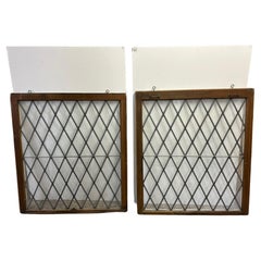 Pair of Large Vintage Leaded Glass Diamond Motif Clear Windows