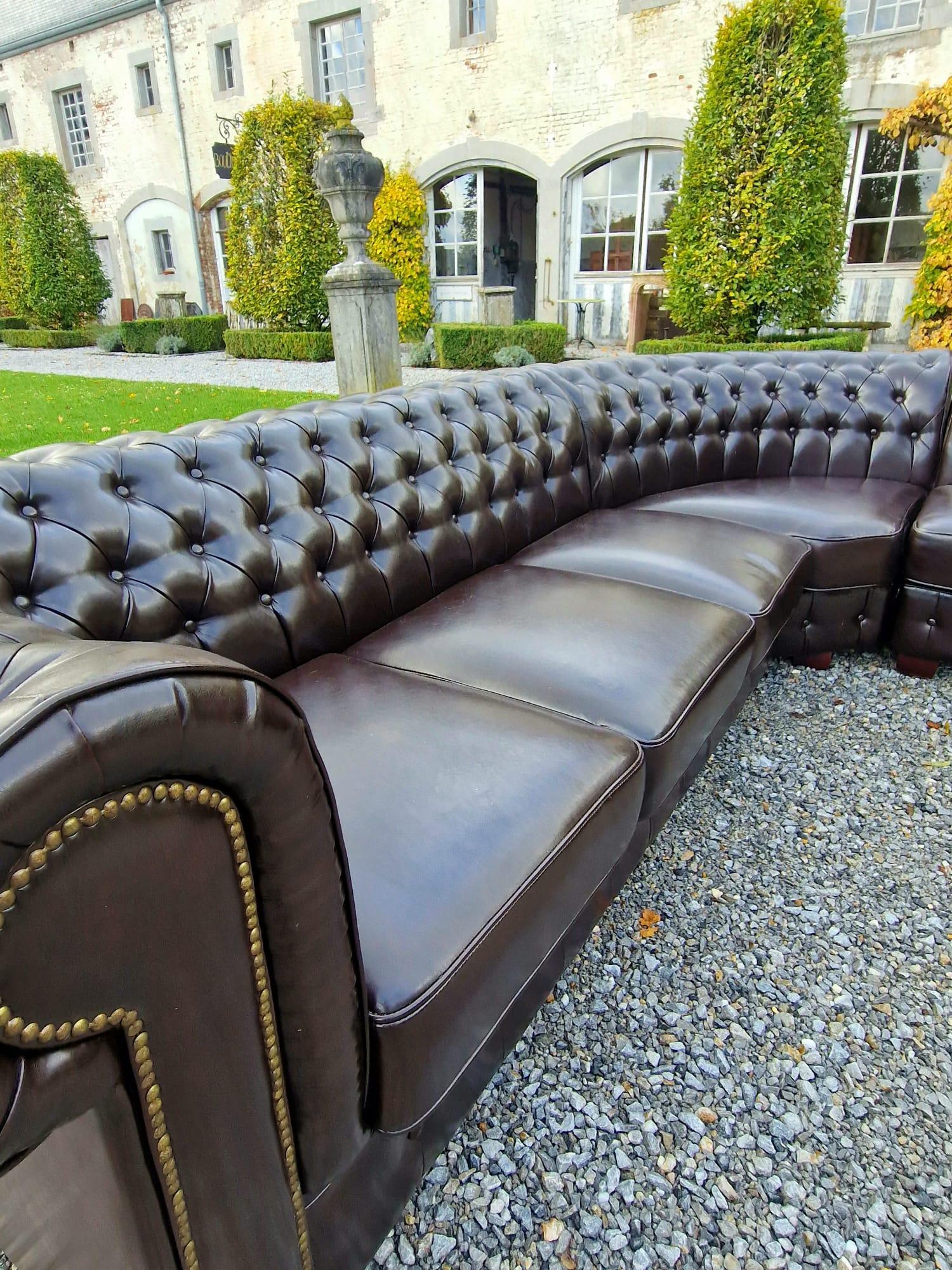 British Pair of Large Vintage Leather Corner Chesterfield Sofas For Sale