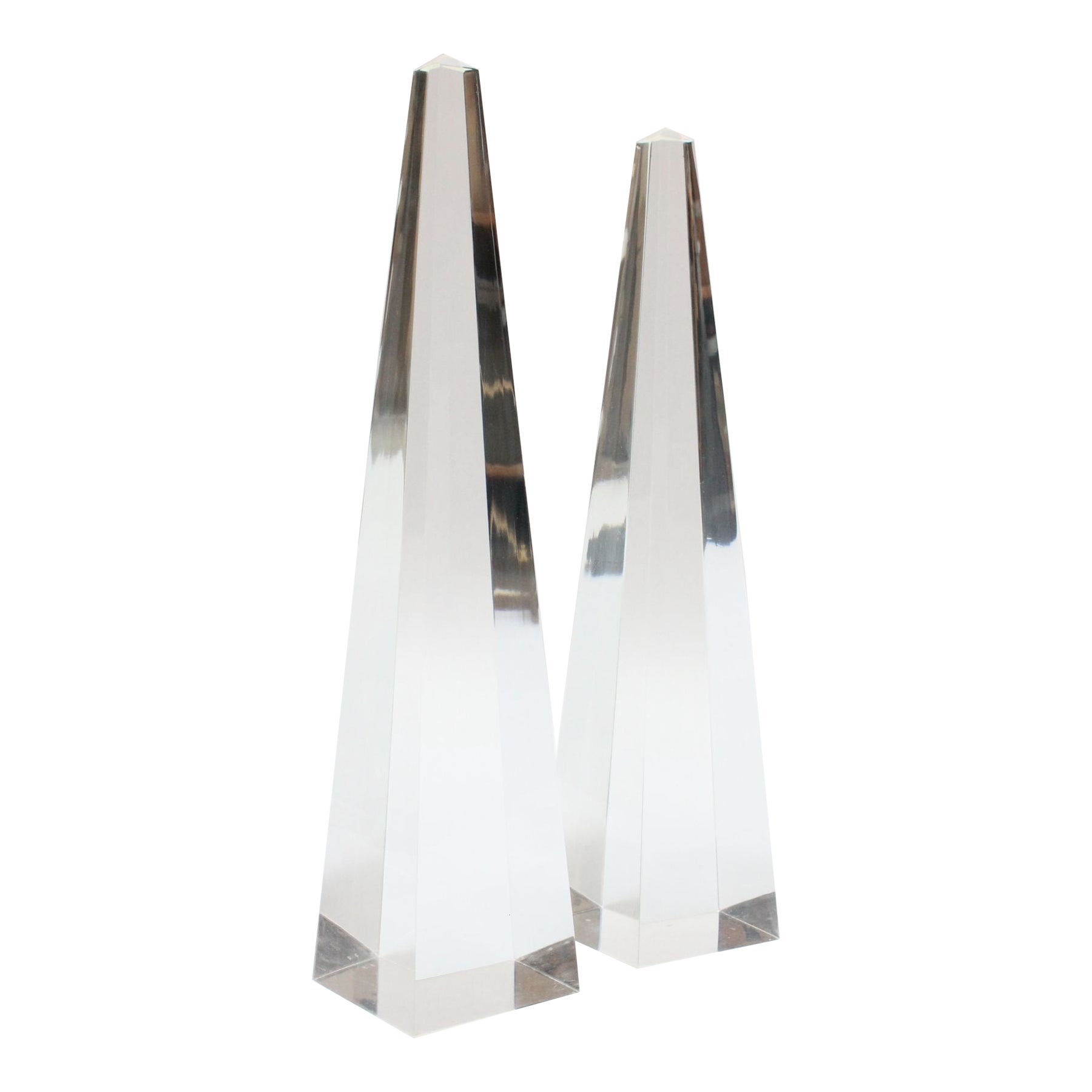 Pair of Large Vintage Lucite Decorative Obelisks