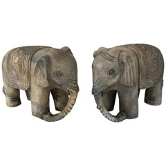 Pair of Large Vintage Marble Elephants