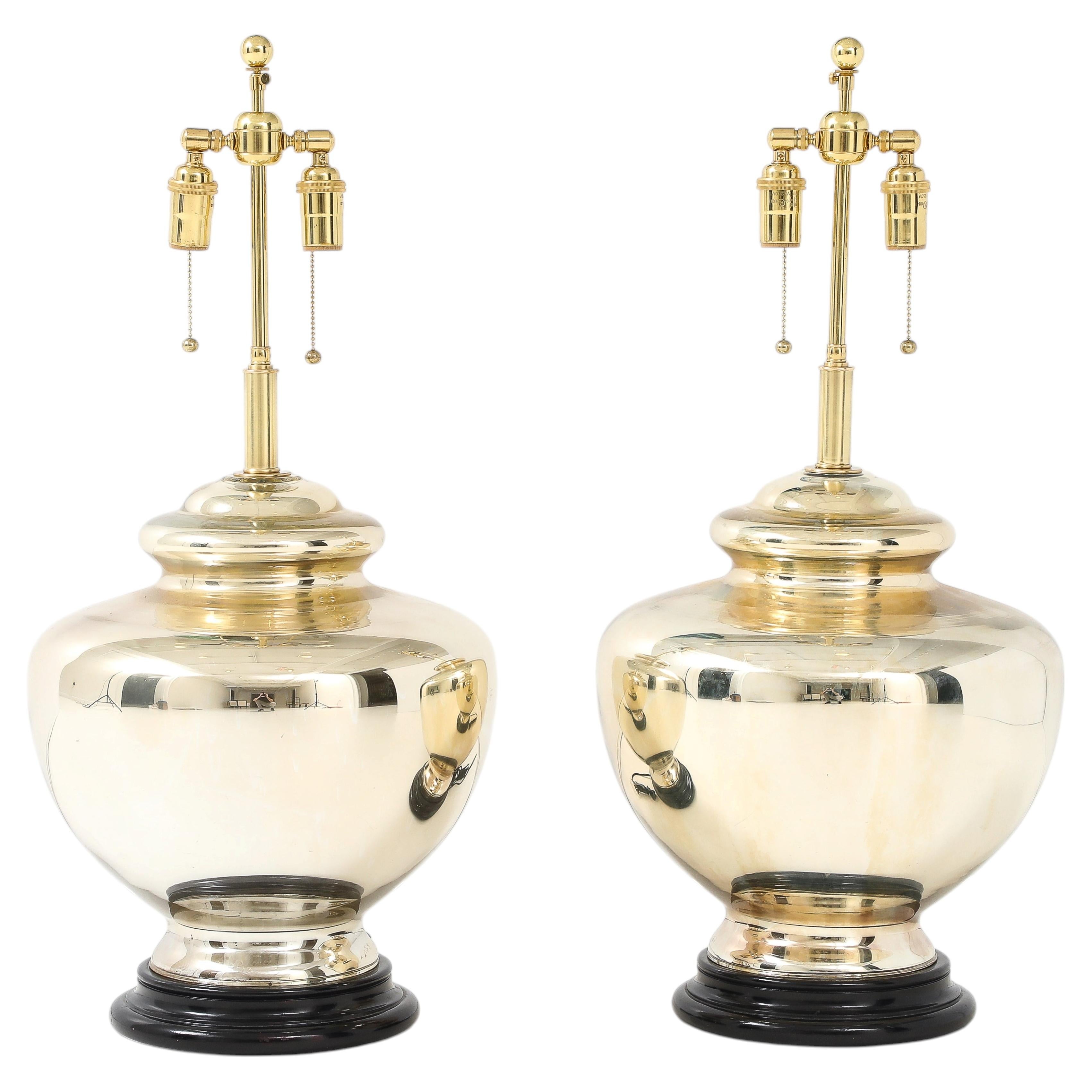 Pair of Large Vintage Mercury Glass Lamps