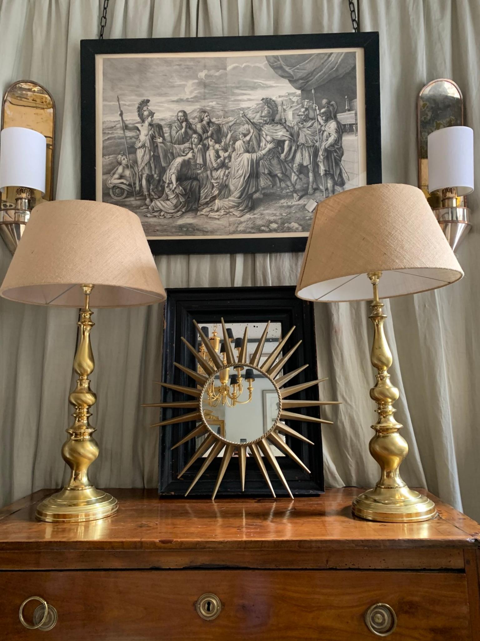 Mid-20th Century Pair of Large Vintage Midcentury Brass Table Lamps