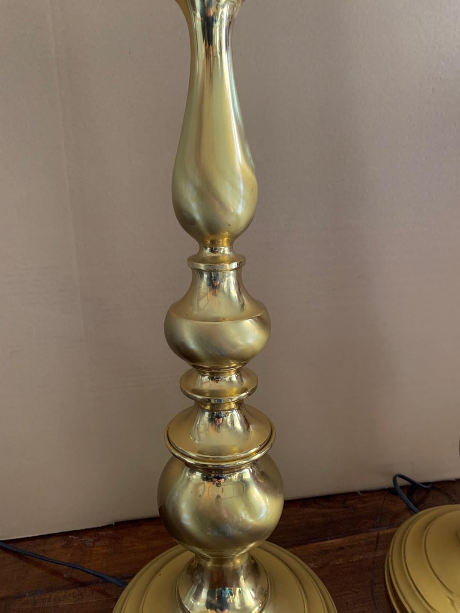 French Pair of Large Vintage Midcentury Brass Table Lamps