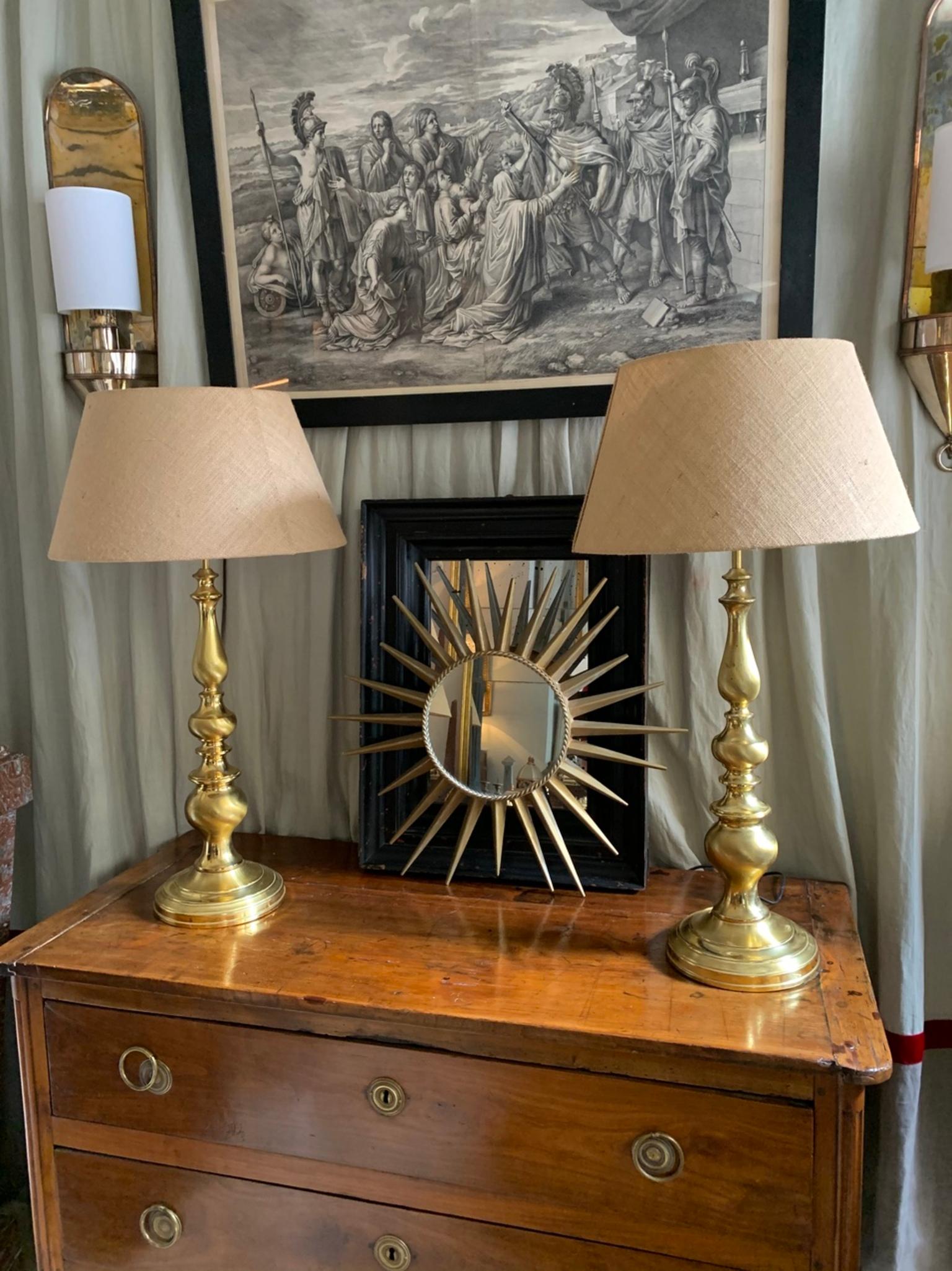 Pair of Large Vintage Midcentury Brass Table Lamps In Good Condition In Madrid, ES