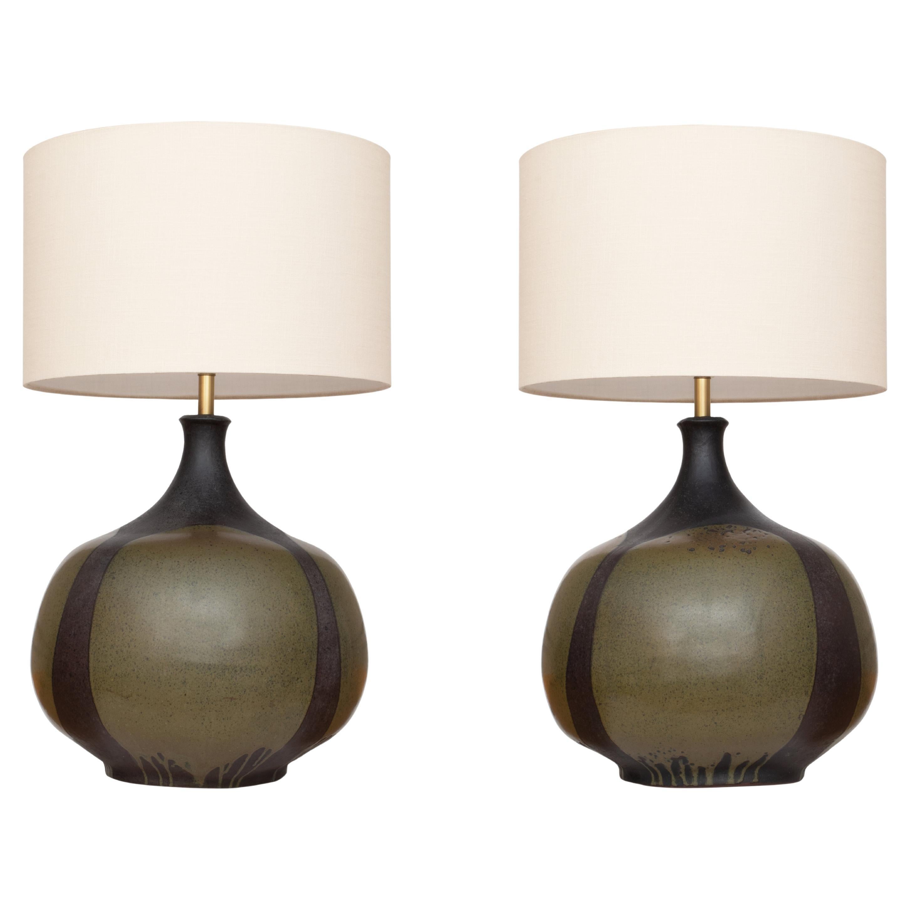 Pair of Large Vintage Mid Century Stoneware Lamps by David Cressey