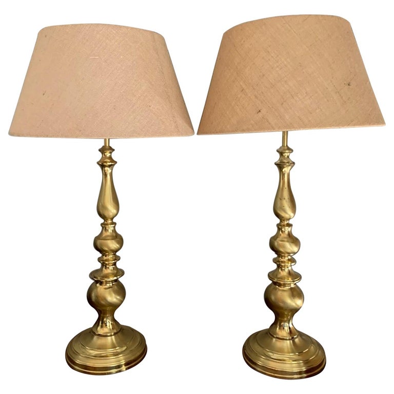 Pair Of Large Vintage Midcentury Brass, Vintage Antique Brass Table Lamp