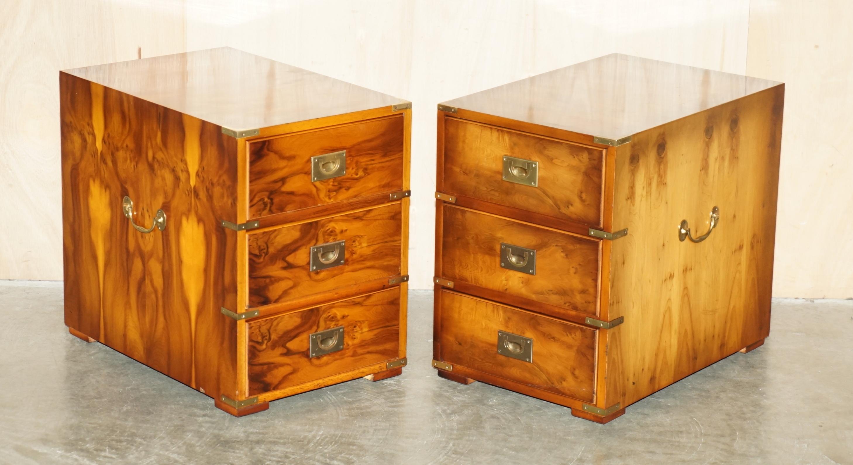 Royal House Antiques

Royal House Antiques is delighted to offer for sale this lovely pair of vintage Burr Yew wood & brass mounted Military Campaign style side tables which are much larger than usual 

Please note the delivery fee listed is just a