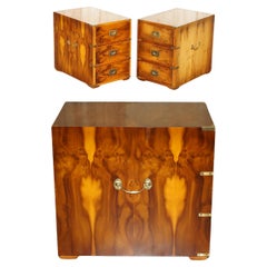 PAIR OF LARGE ViNTAGE MILITARY CAMPAIGN BURR YEW WOOD SIDE LAMP TABLE DRAWERS