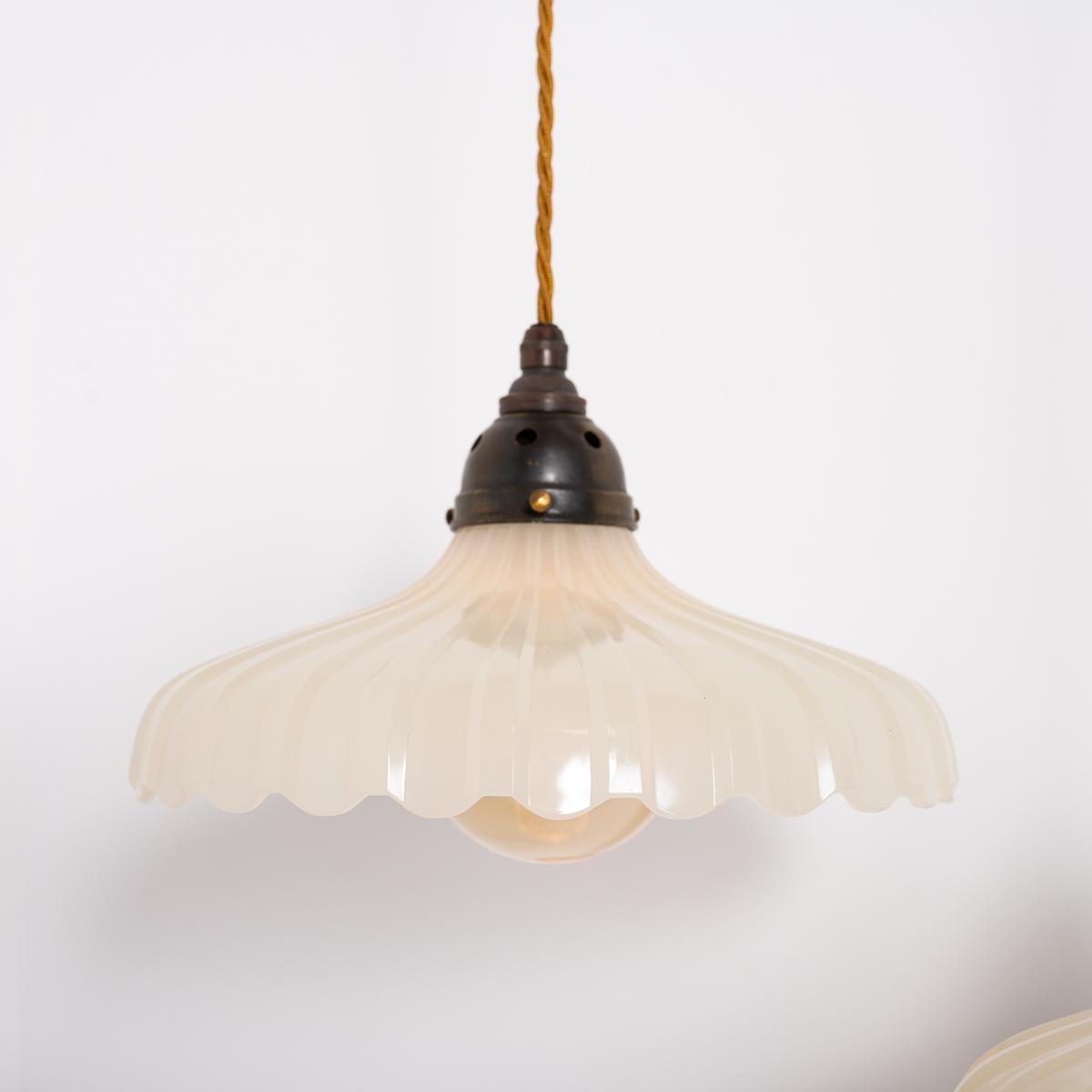 Pair of Large Vintage Moonstone Glass Pendant Lights by Jefferson & Co 2