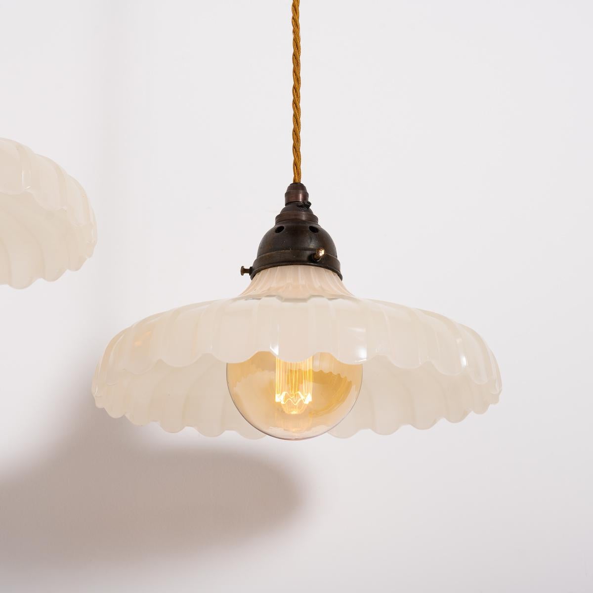 Pair of Large Vintage Moonstone Glass Pendant Lights by Jefferson & Co 4