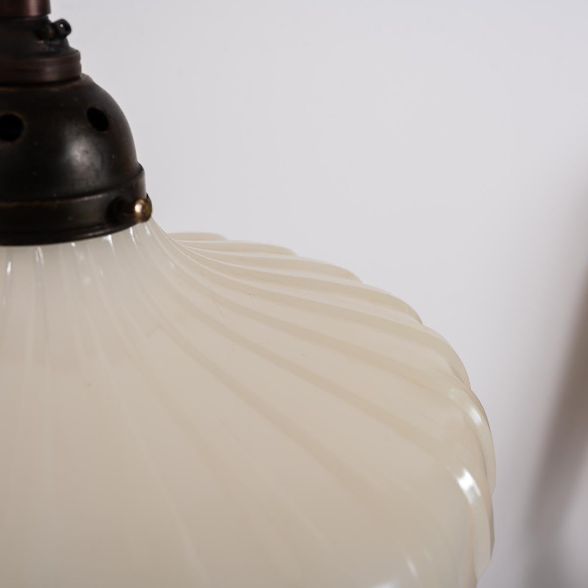 Pair of Large Vintage Moonstone Glass Pendant Lights by Jefferson & Co 6