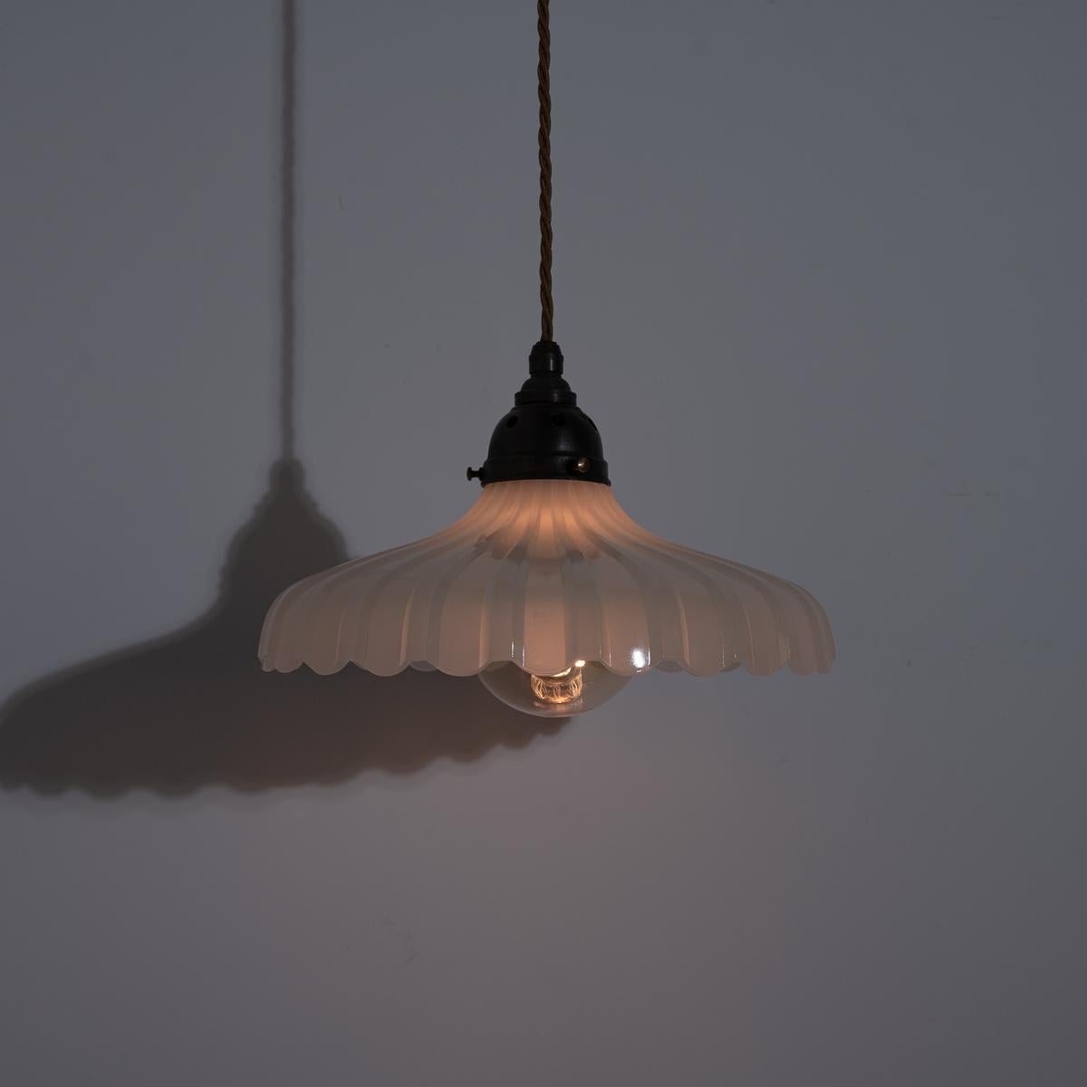 Pair of Large Vintage Moonstone Glass Pendant Lights by Jefferson & Co 9