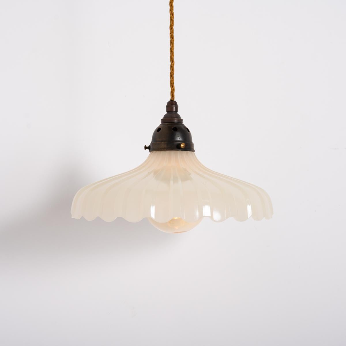 Pair of Large Vintage Moonstone Glass Pendant Lights by Jefferson & Co 11