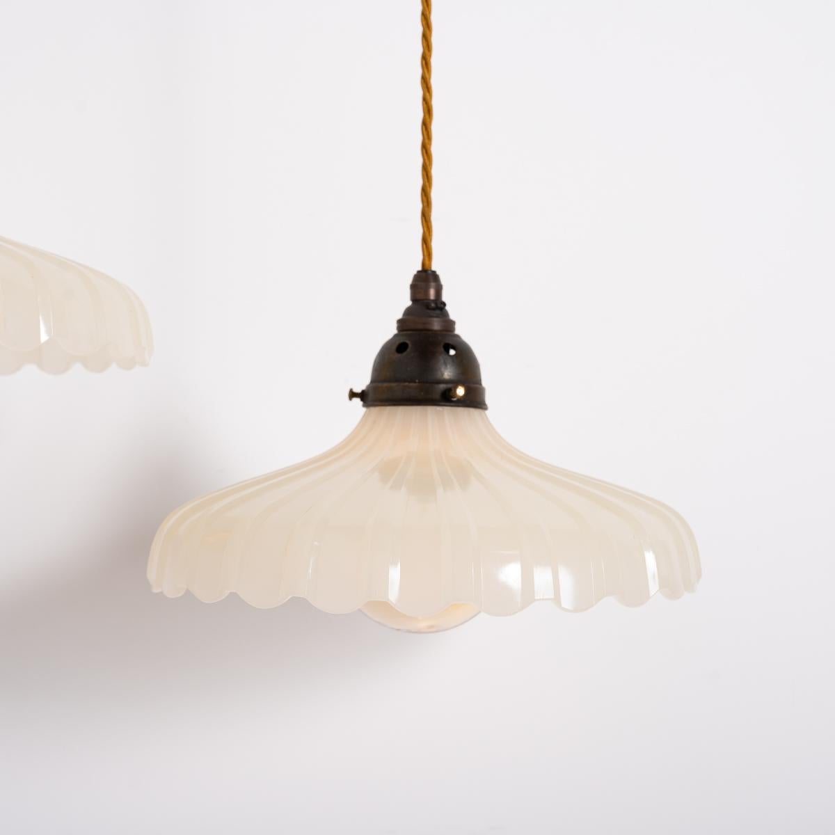 Pair of Large Vintage Moonstone Glass Pendant Lights by Jefferson & Co 1