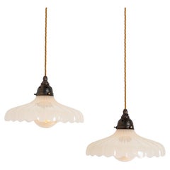 Pair of Large Antique Moonstone Glass Pendant Lights by Jefferson & Co