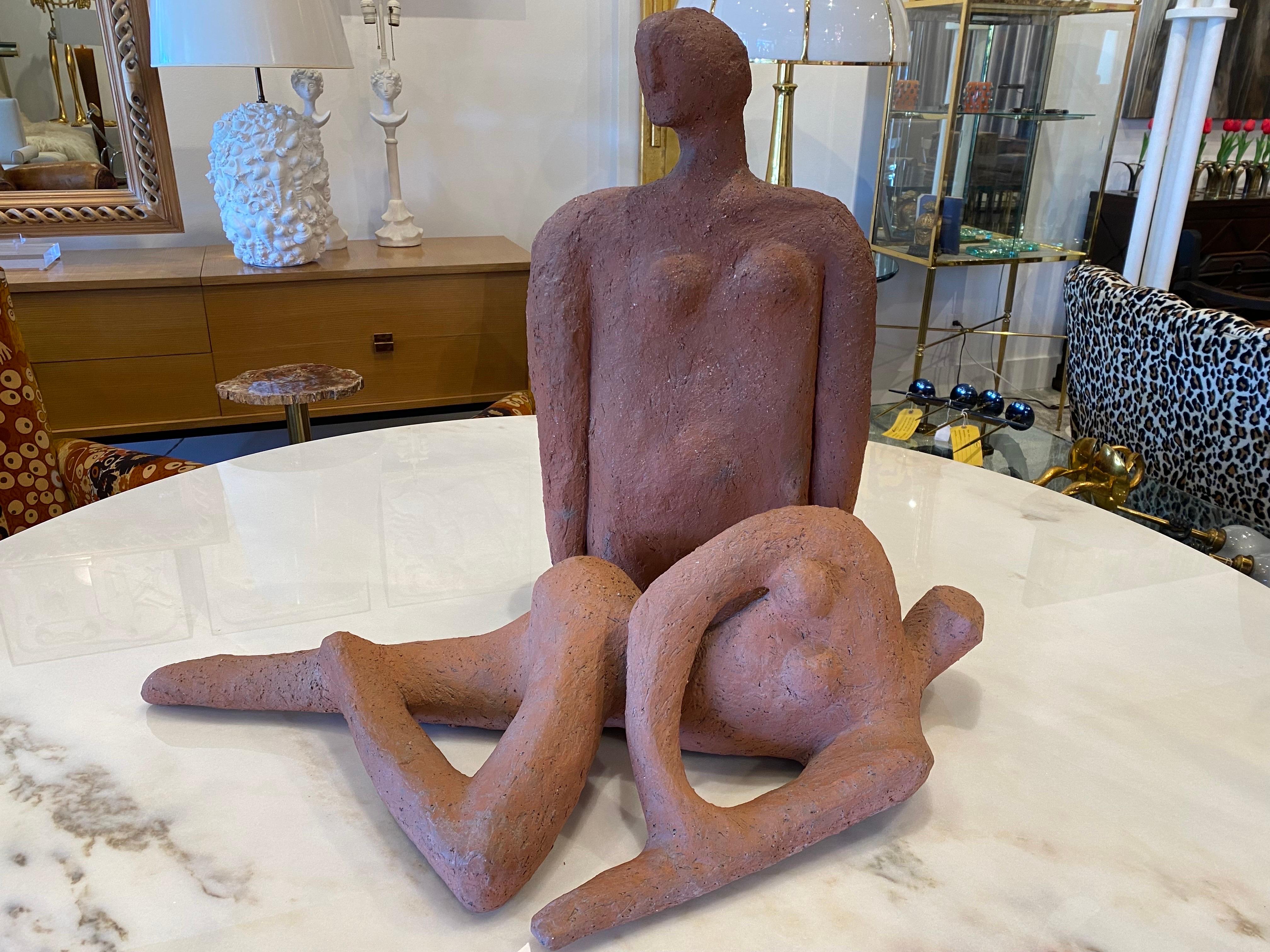 Mid-Century Modern Paire de grandes sculptures vintage de nus en argile inspirées par Henry Moore en vente