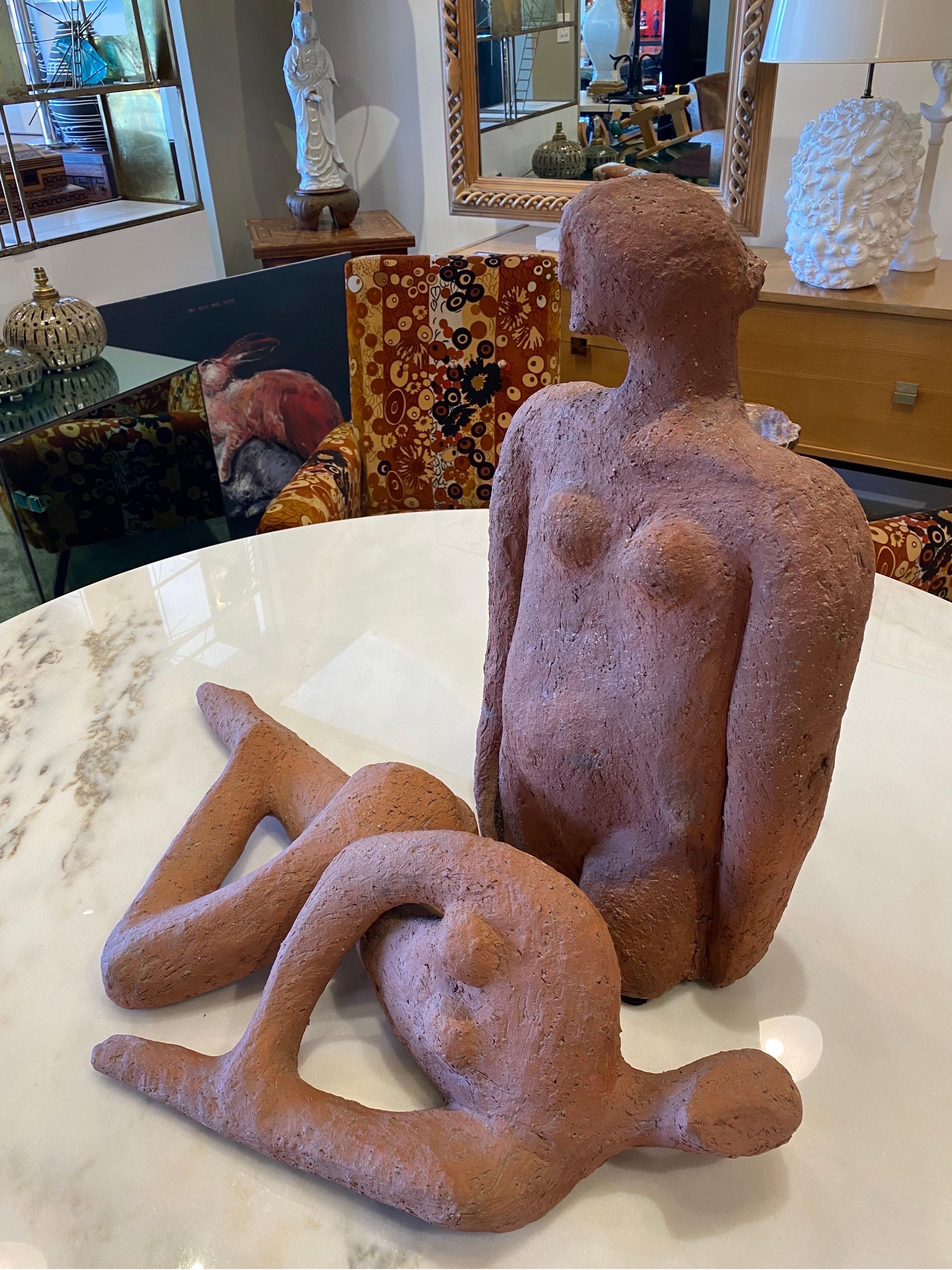 American Pair of Large Vintage Nude Clay Sculptures Inspired by Henry Moore For Sale