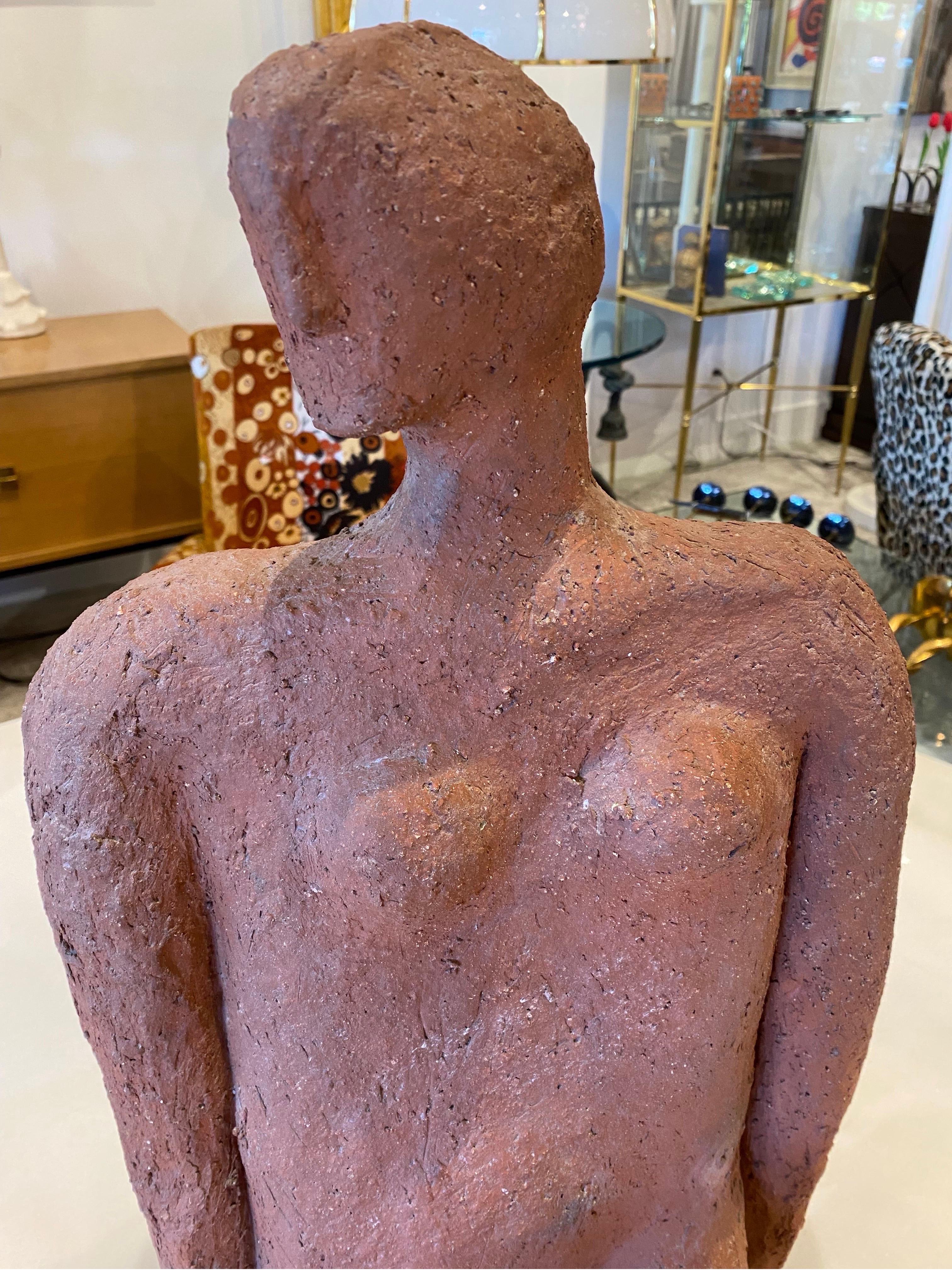 Pair of Large Vintage Nude Clay Sculptures Inspired by Henry Moore In Good Condition For Sale In East Hampton, NY