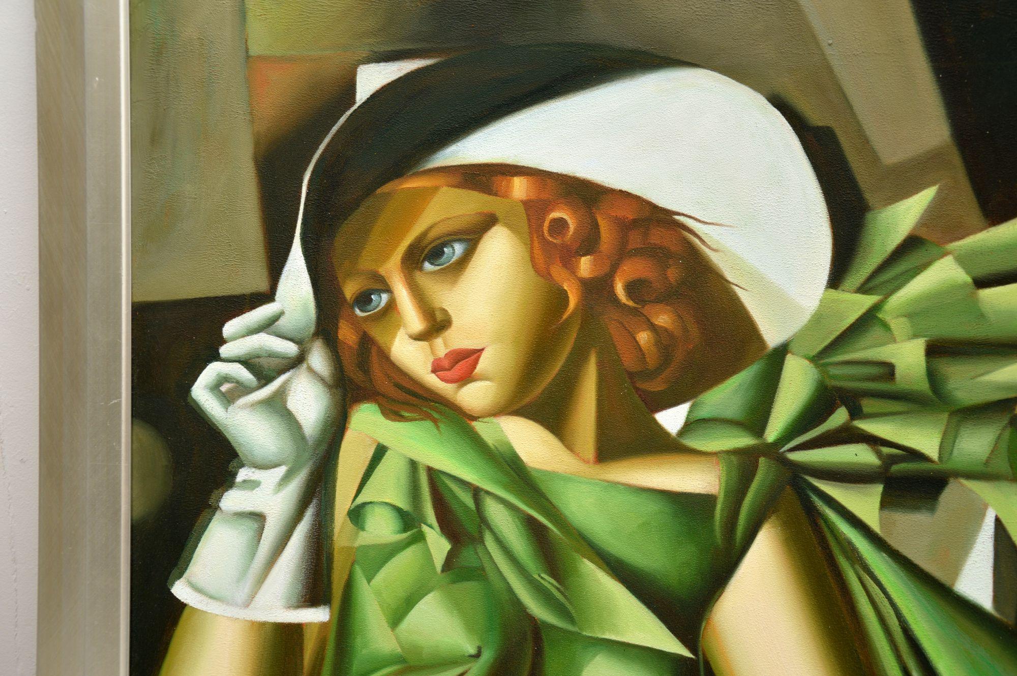 Pareja de grandes óleos antiguos a la manera de Tamara De Lempicka en Bueno Estado en London, GB