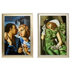 Pair of Large Vintage Oil Paintings in the Manner of Tamara de Lempicka