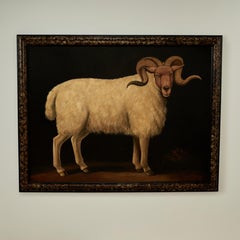 Pair of Large Vintage Paintings of a Ram and Sheep by Skilling