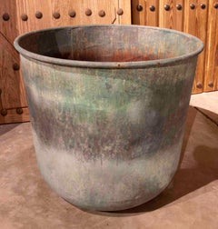Pair of Large Vintage Planters with Aged Green Patina