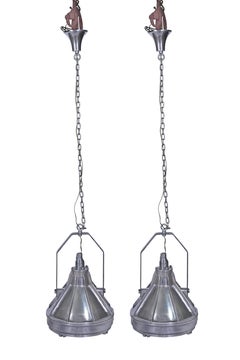 Pair of Large Vintage Ship's Deck Lights, Industrial Nautical Pendants
