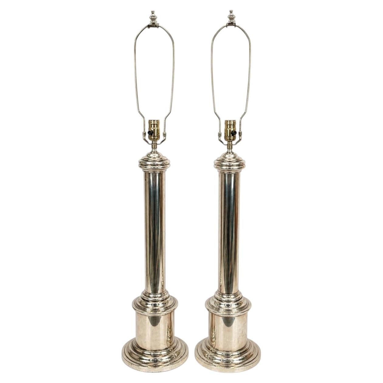 Pair of Large Vintage Silver Lamp