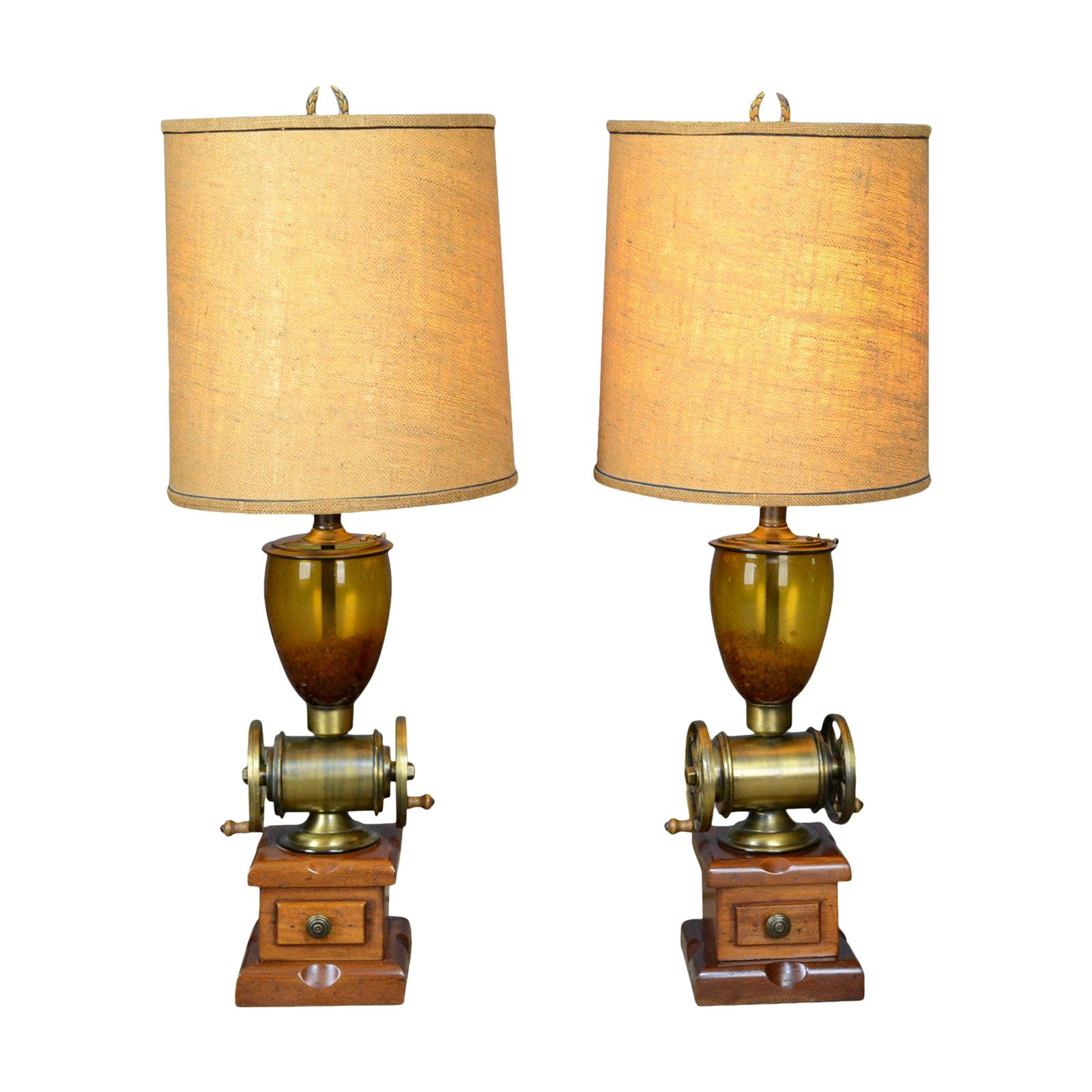 Pair of Large Vintage Table Lamps in the Form of Coffee Grinders