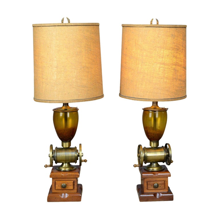 Pair Of Large Vintage Table Lamps In The Form Of Coffee Grinders