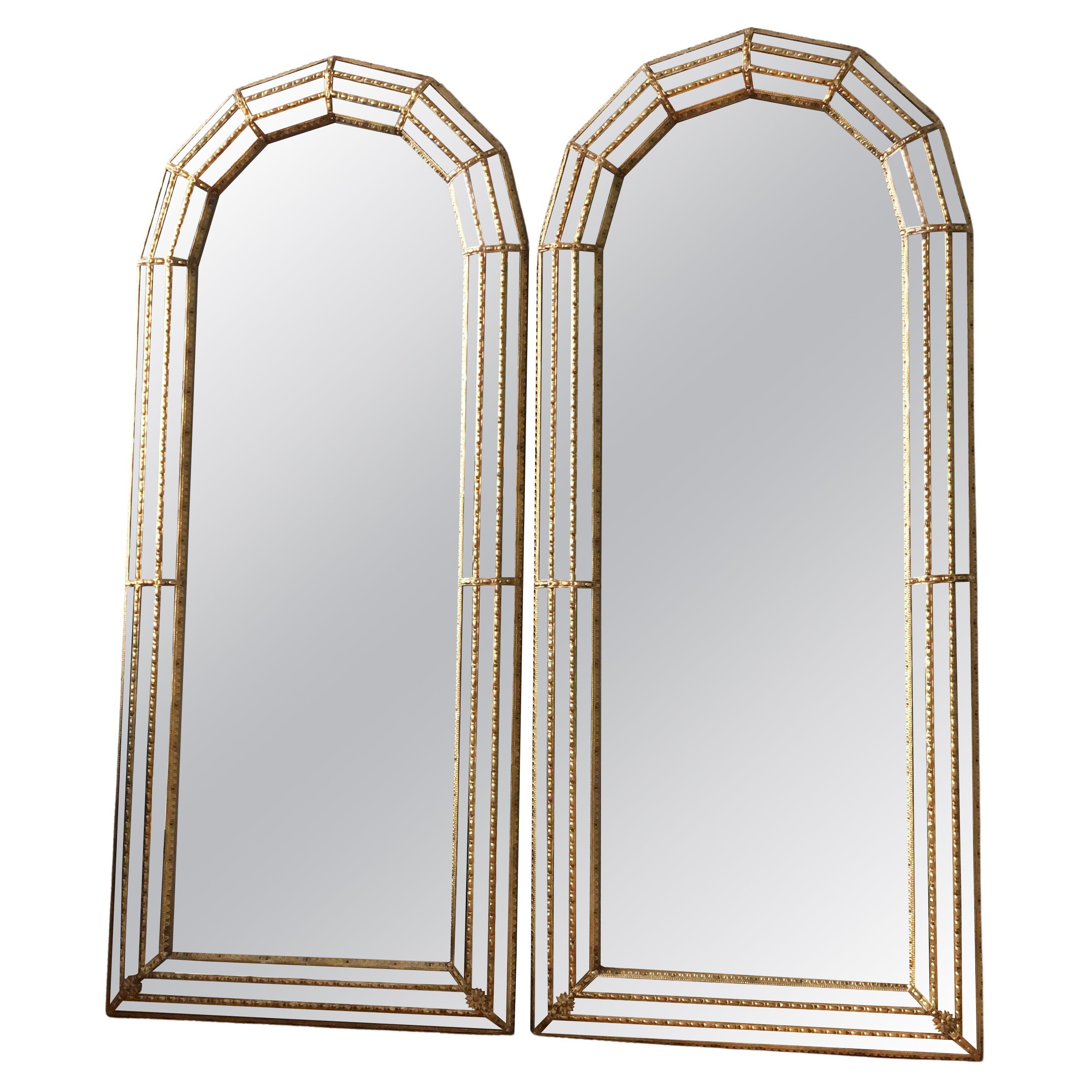 Pair of Large Vintage Venetian Full Length Hollywood Regency Mirror in Gold Spai