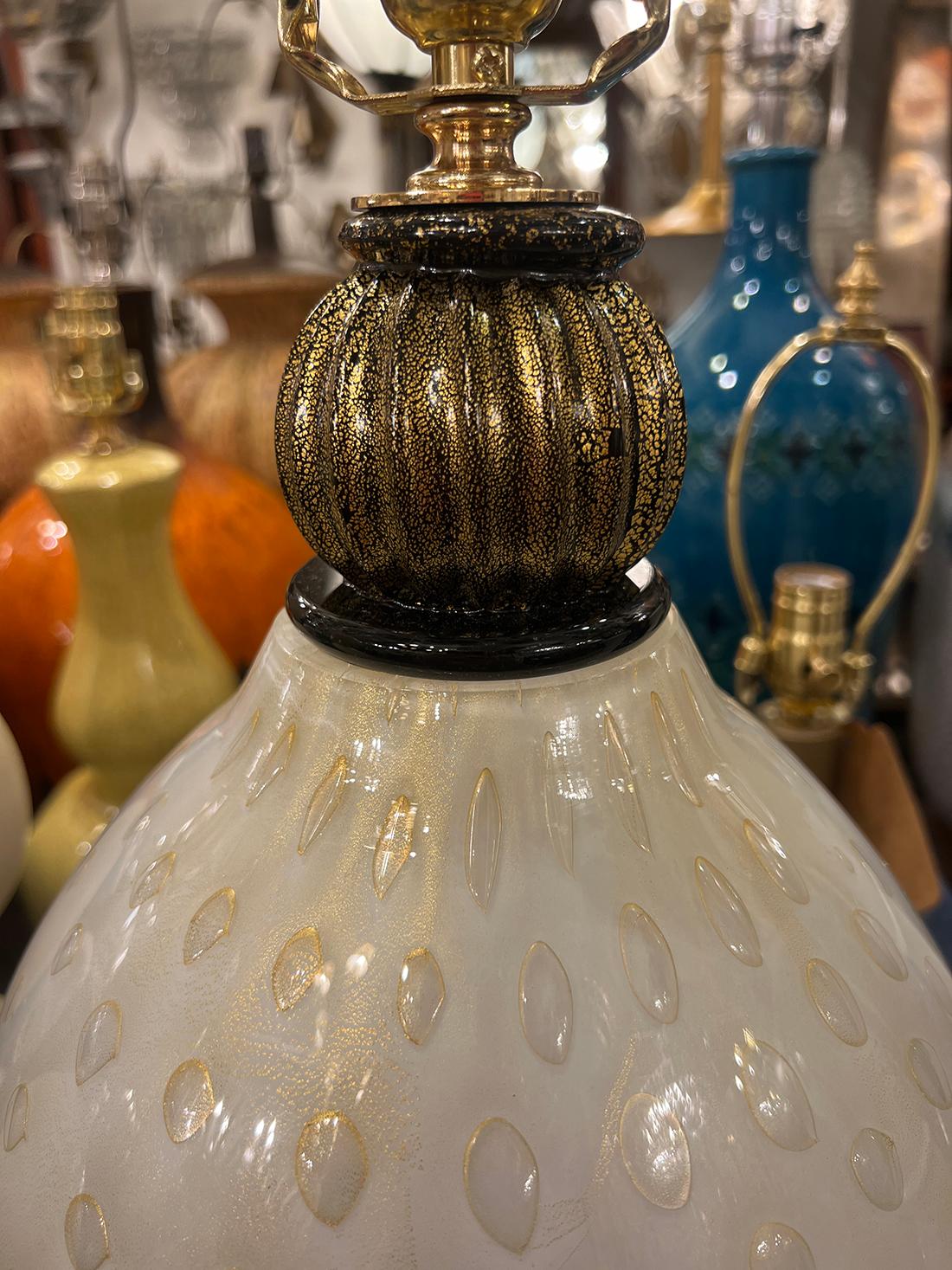 Pair of circa 1970's Italian black and white lamps with gold dust insets.

Measurements:
Height of body: 24