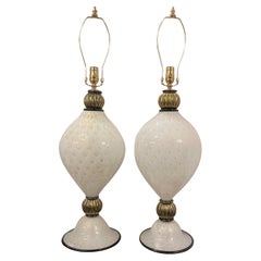 Pair of Large Vintage White Murano lamps