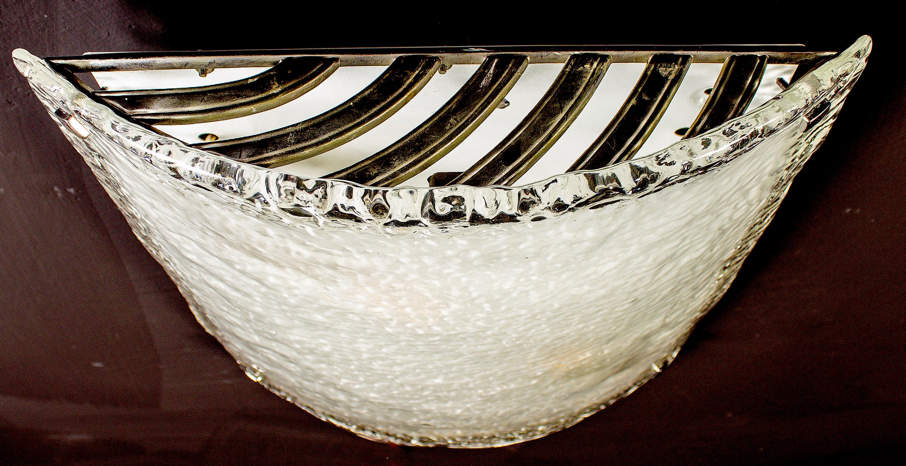Coppia di grandi lampade da parete o sconsigliate in vetro di Murano Vistosi, 1970 In condizioni ottime in vendita a Rome, IT