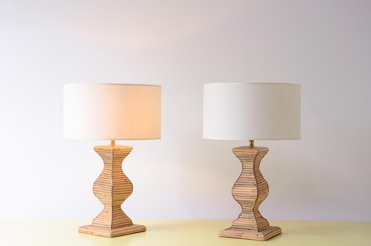 Pair of large Vivai del Sud shaped, rattan-covered table lamps In Good Condition For Sale In Milano, IT
