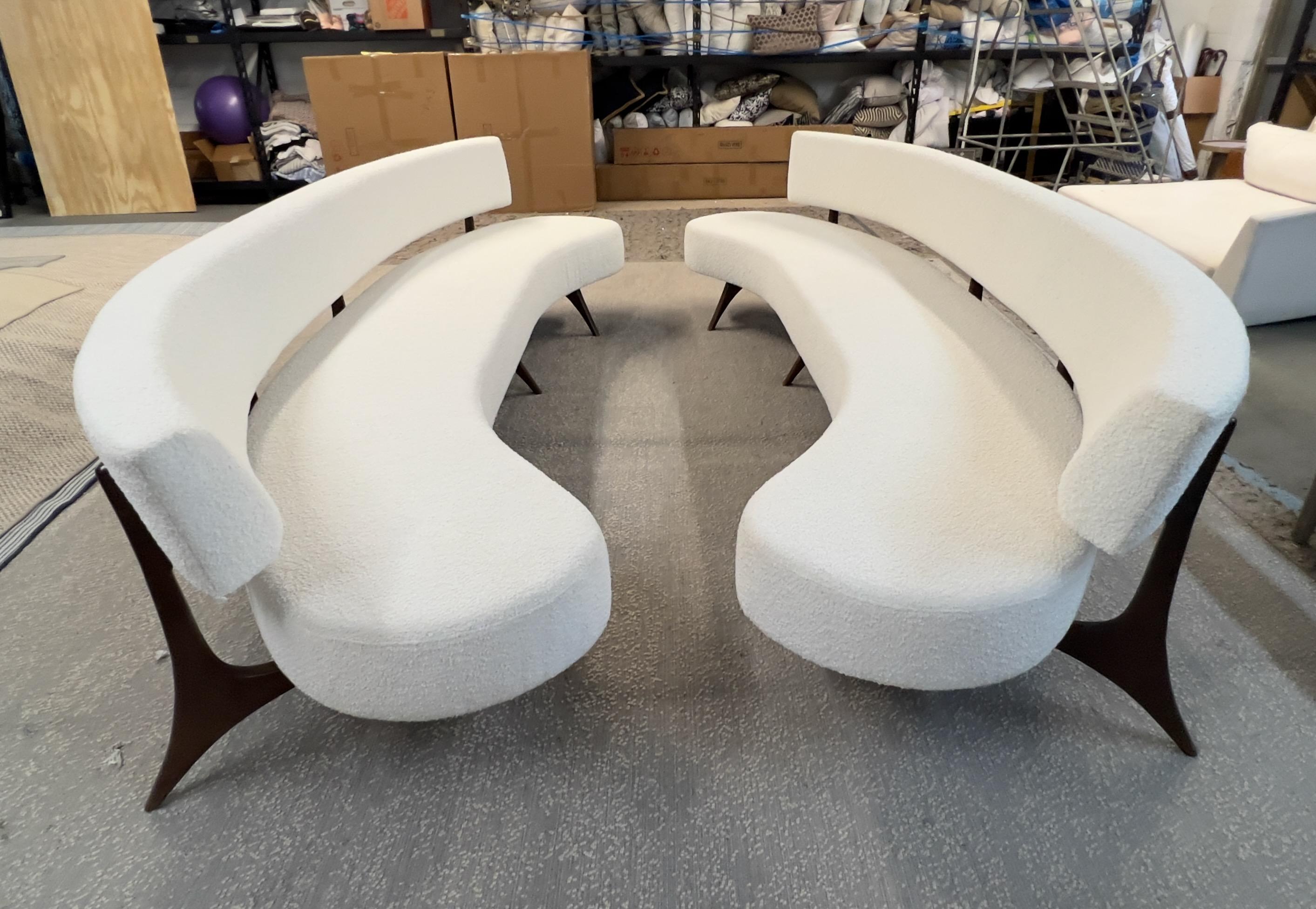 Upholstery Pair of Large Vladimir Kagan Style Custom Floating Curved Sofas  For Sale