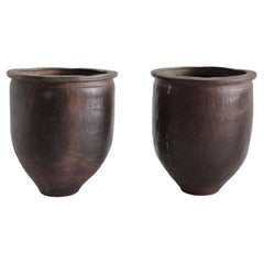 Used Pair of Large Wabi Sabi Mid-19th Century Japanese Terracotta Pots/Vessels